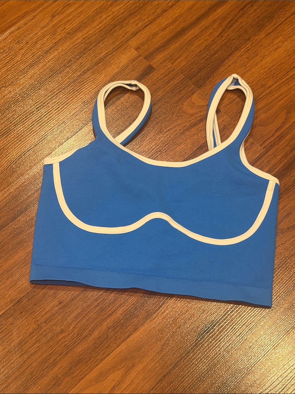 Seamless Blue Crop Bralette with White Trim
